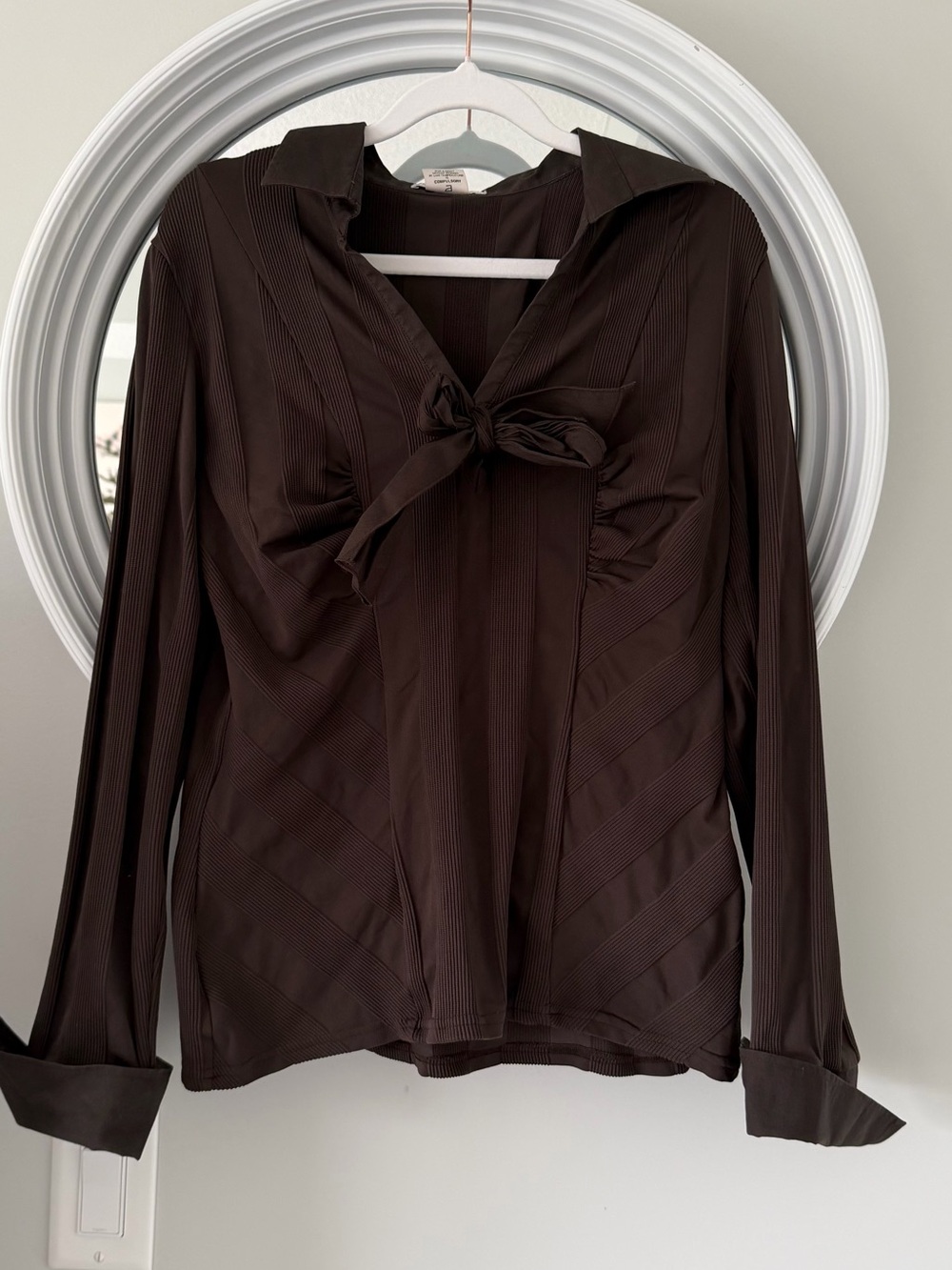 Naracamicie Dark Brown Tie-Front Long-Sleeve Blouse